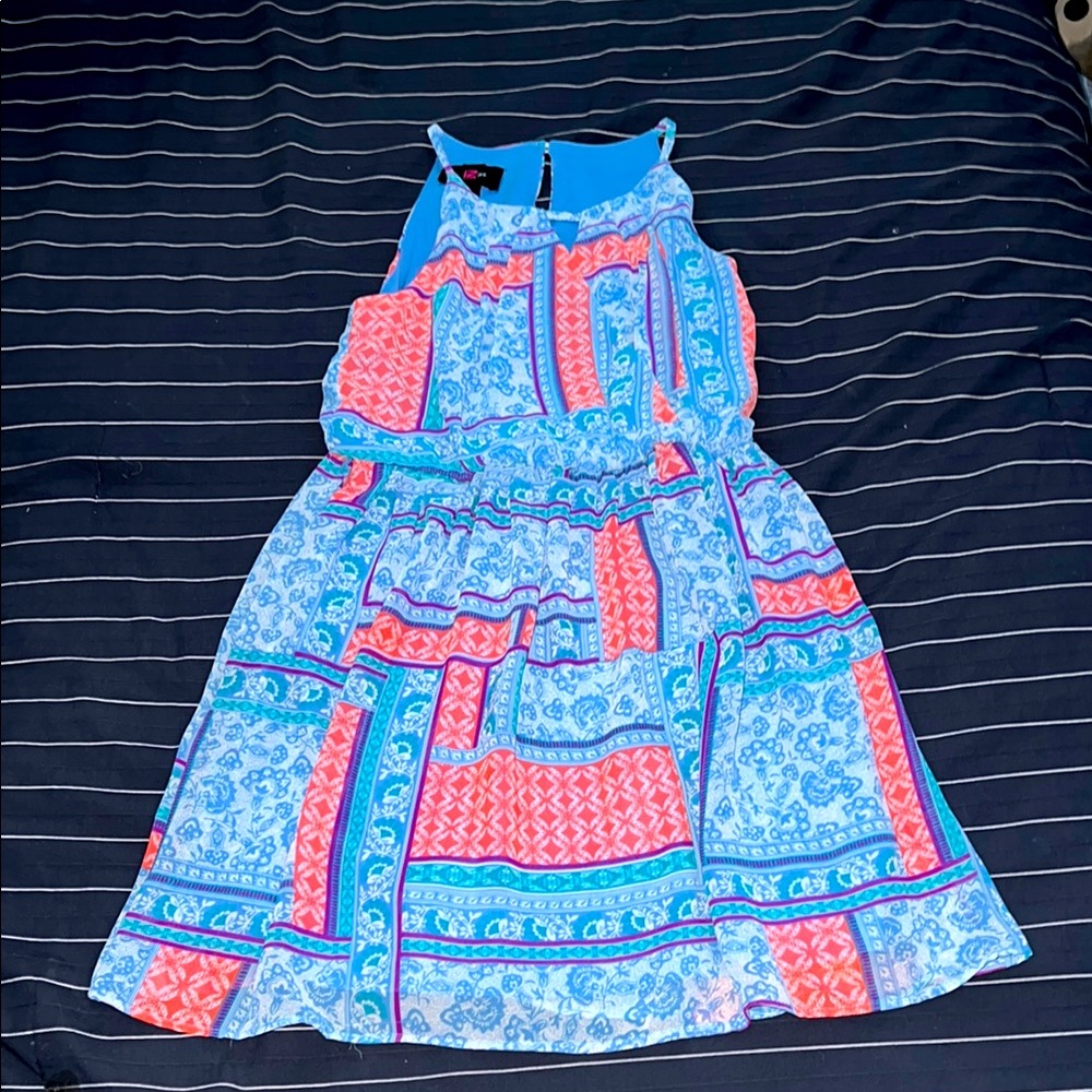 Iz Byer Blue and Pink Halter Sundress Casual Resort Wear